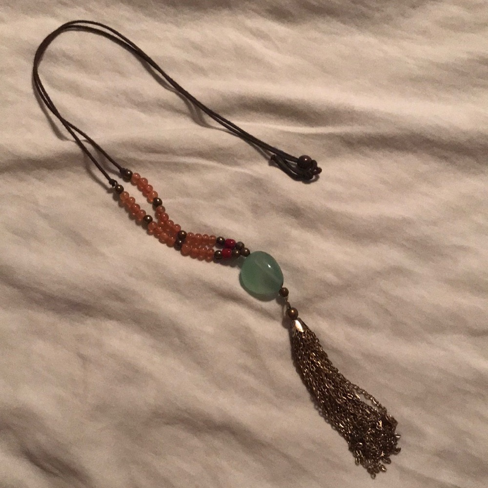 Adjustable string necklace w/beading and tassel